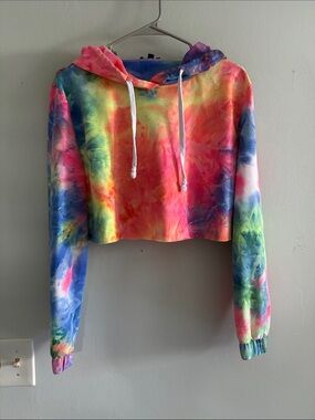 Ellie and Kate Colorful Tie-Dye Cropped Hoodie - Rainbow L